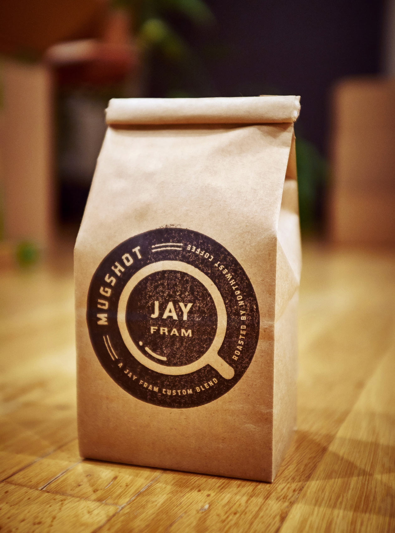 Mugshot, a custom coffee bean blend roasted for Jay Fram by Northwest Coffee in St. Louis, Missouri.
